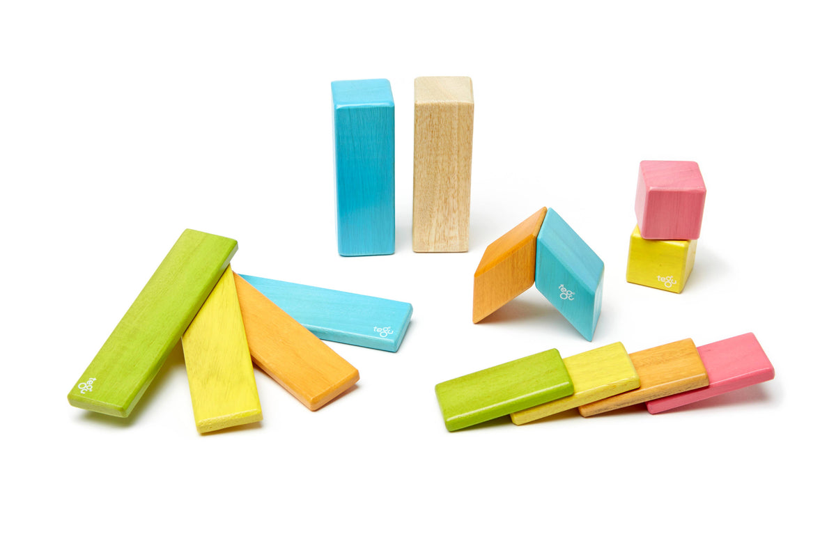Close-up of magnetic wooden blocks, natural wood finish