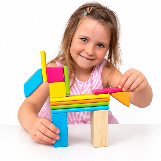 Magnetic wooden building blocks for toddlers
