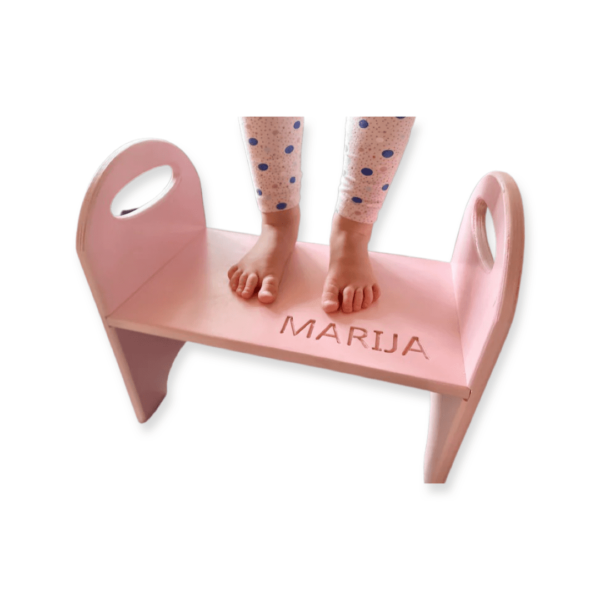 Step stool with name for baby. The photo was taken by a photographer Ainars Mazjanis.